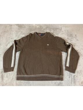 Chaps Sweater XL Men's Brown V-Neck 100% Cotton Long-Sleeve Preppy